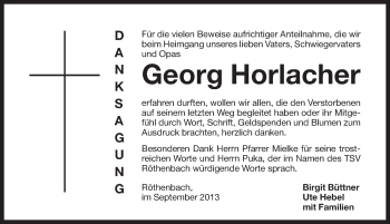 Traueranzeige von Georg Horlacher von Pegnitz-Zeitung